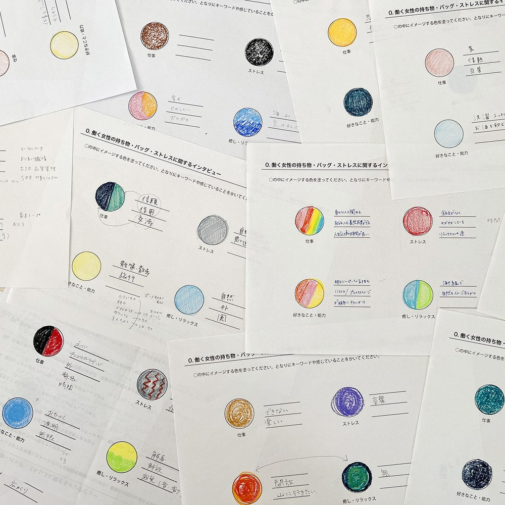 インタビュー時に行ったカラーワークで色彩を表現していただいたオリジナルのシート