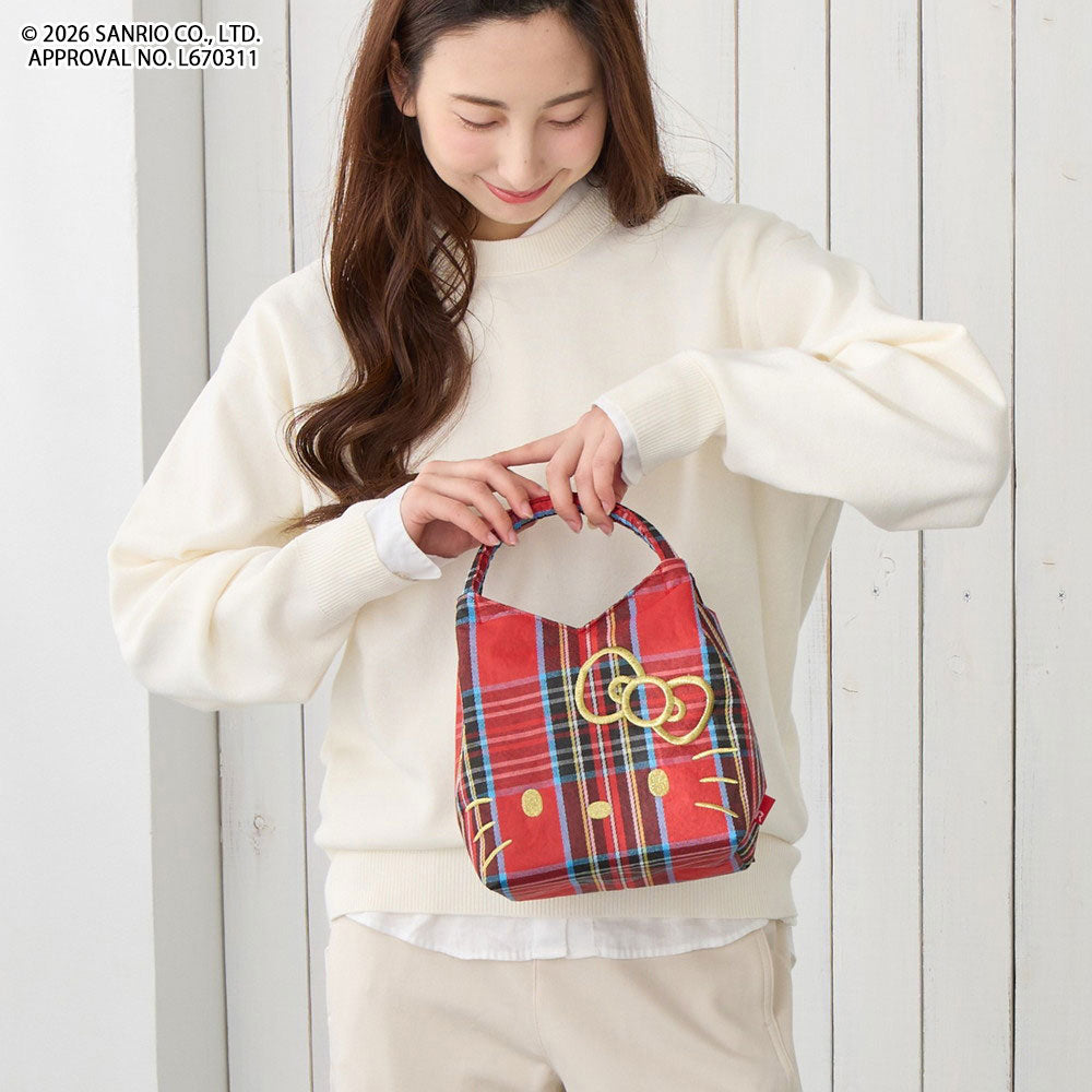 ハローキティ ミニトートバッグ チェック柄 軽量 自立 刺繍 IP.べ